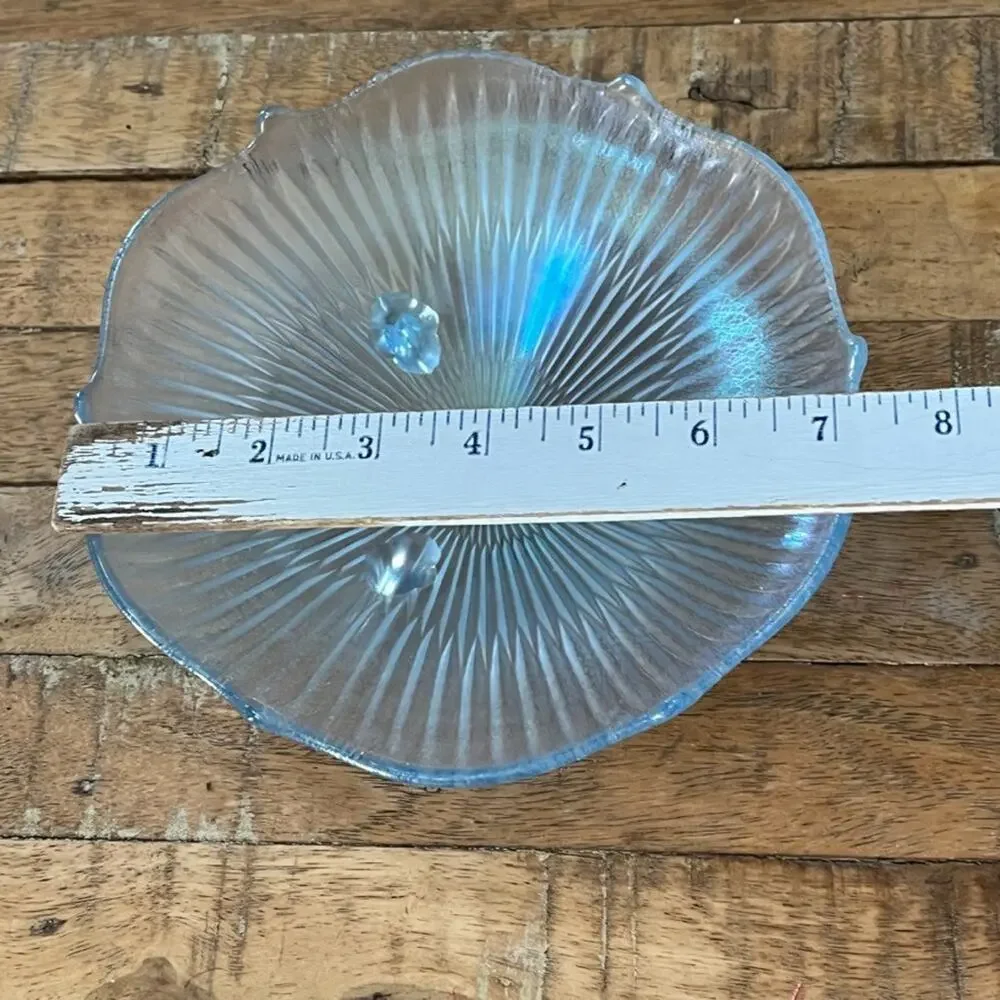 Fenton Light Blue Iridescent Stretch Glass Footed Dish Bowl 7